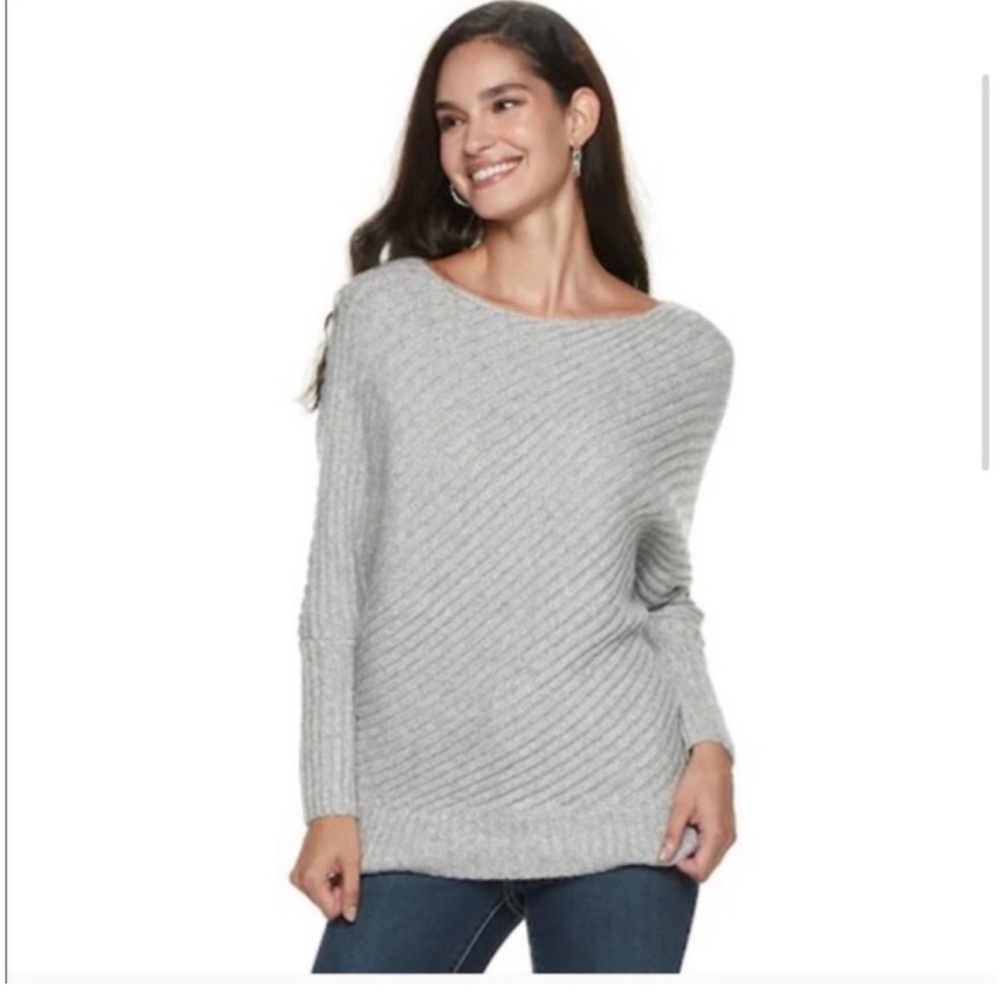 NWT Jennifer Lopez Diagonal Rib Dolman Sweater Metallic Silver Size Large